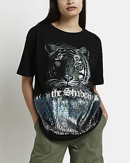 Black graphic sequin oversized t-shirt
