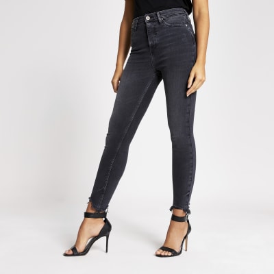 high rise dark jeans