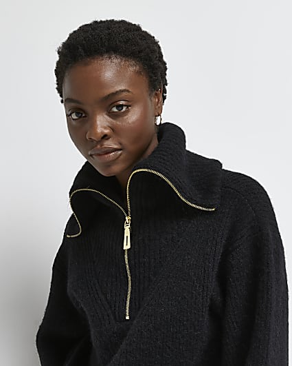 Black half zip knitted jumper