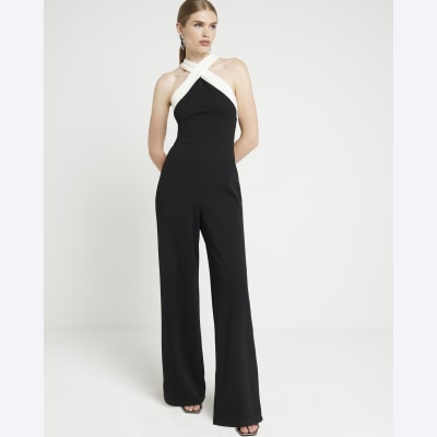 River Island Womens Black Halter Neck Colour Block Jumpsuit