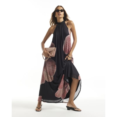 Halter Neck Floral Print Maxi Dress
