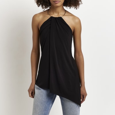 Black halter neck top River Island