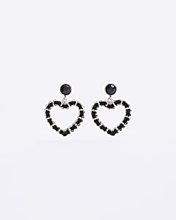 Black heart drop earrings