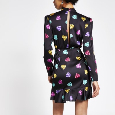 river island black print dress