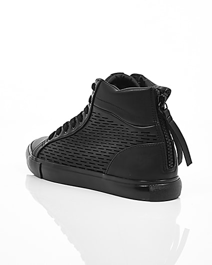 360 degree animation of product Black heel zip hi top trainers frame-18