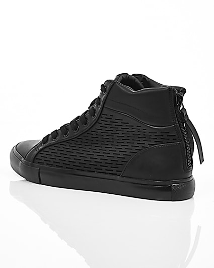 360 degree animation of product Black heel zip hi top trainers frame-19