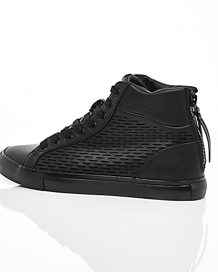 360 degree animation of product Black heel zip hi top trainers frame-20