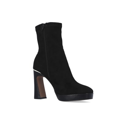 360 degree animation of product Black heeled ankle sock boots frame-17