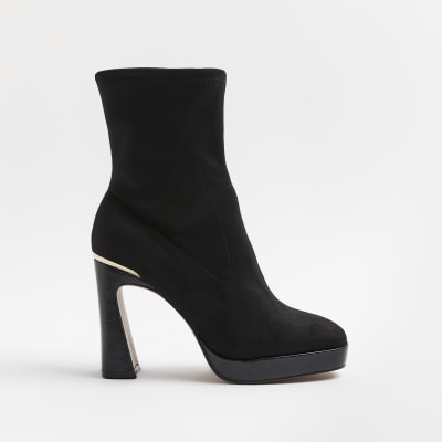 Black heeled ankle sock boots River Island