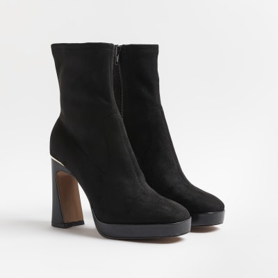 Black heeled ankle sock boots River Island