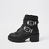 Black heeled biker ankle boots