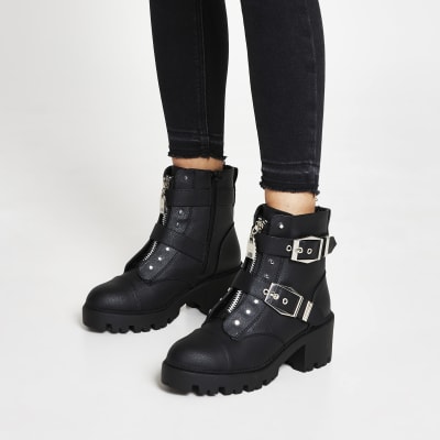 Black heeled biker ankle boots | River 