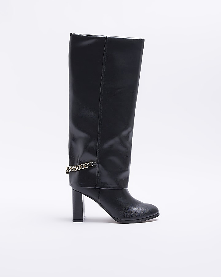Black heeled fold over boots