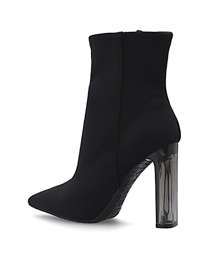 360 degree animation of product Black heeled sock ankle boots frame-5