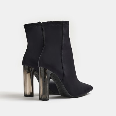 Black heeled sock ankle boots River Island