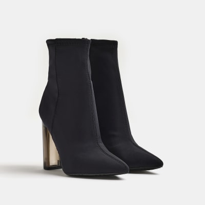 Black heeled sock ankle boots River Island