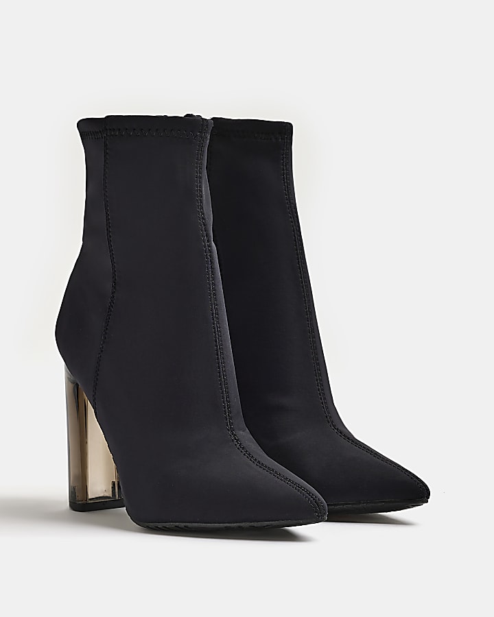 Black heeled sock ankle boots