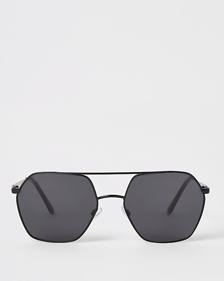 Black hexagon shape aviator sunglasses
