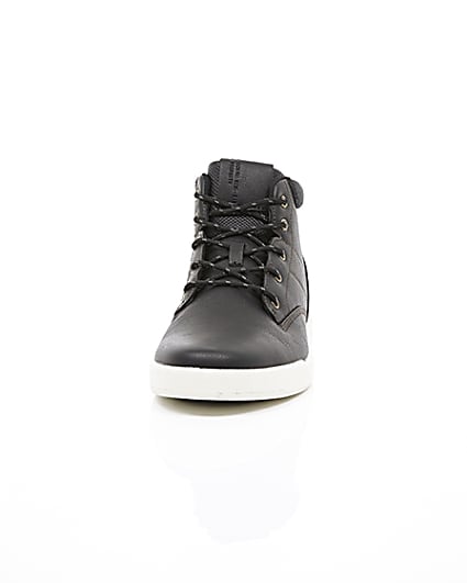 360 degree animation of product Black hi top lace-up trainers frame-3