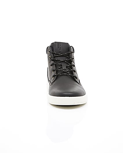 360 degree animation of product Black hi top lace-up trainers frame-4