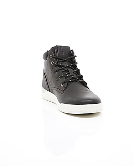 360 degree animation of product Black hi top lace-up trainers frame-5