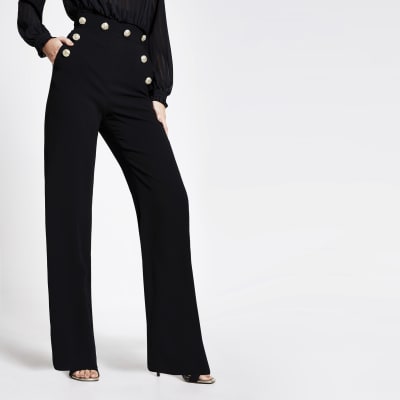 Black high button waist wide leg 