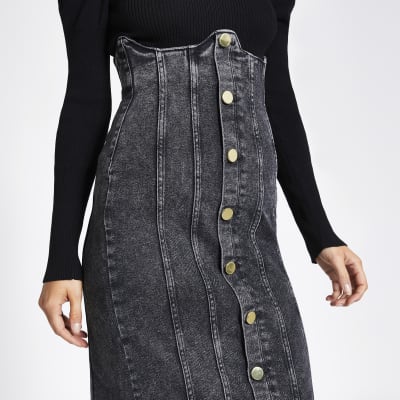 black high waisted skirt denim