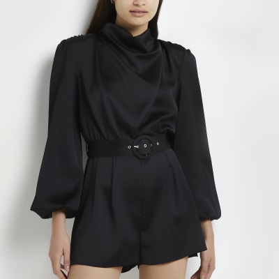 river island playsuit black