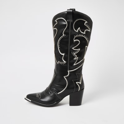Black high leg heel cowboy boots 