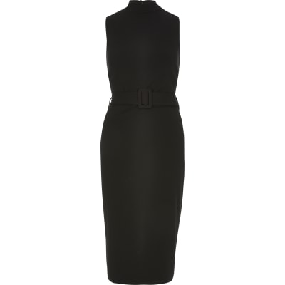 river island bodycon dress with tie neck in white