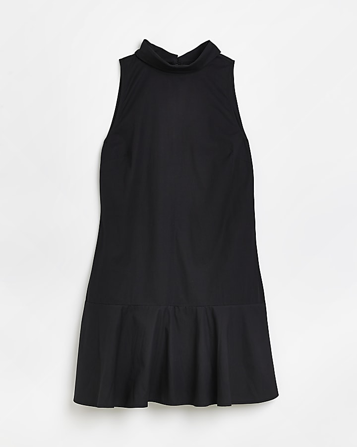 Black high neck mini shift dress