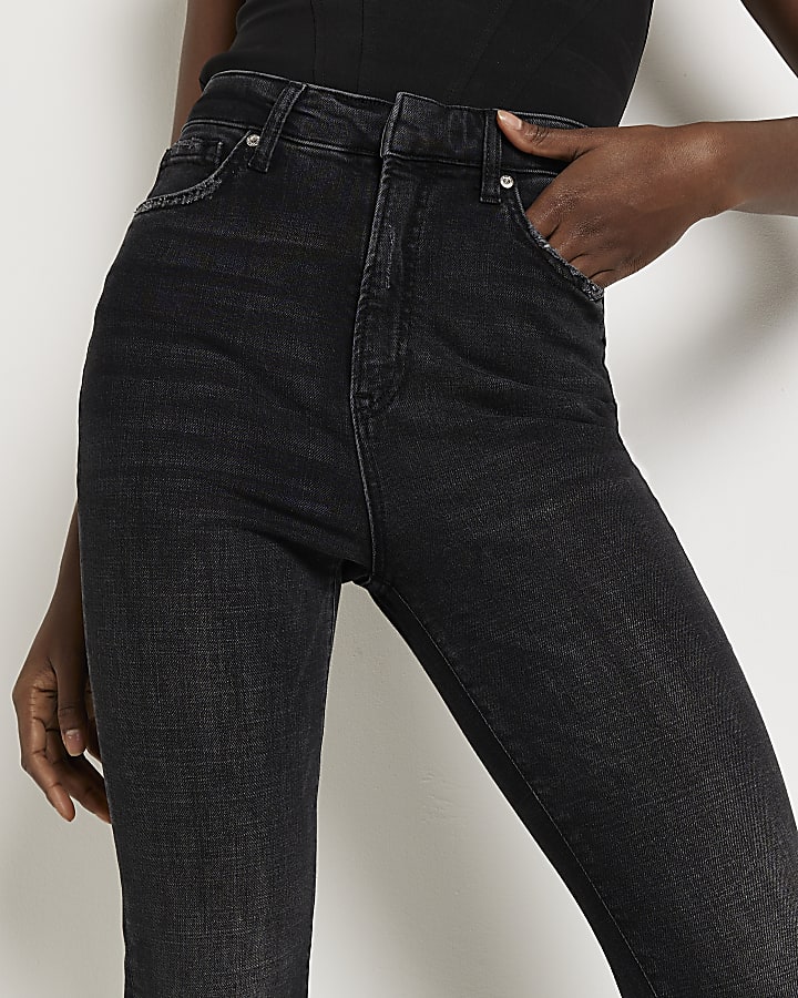 Black high rise flared jeans