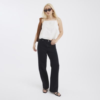Black High Rise Relaxed Straight Leg Jeans