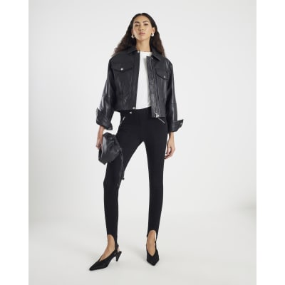 Black High Rise Skinny Stirrup Jeans