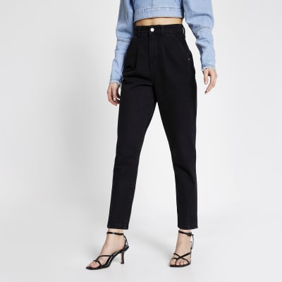 Black high rise tapered leg jeans | River Island