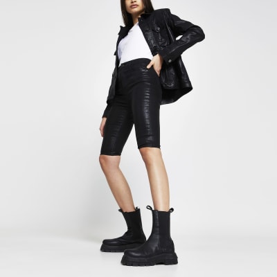 black high shine padded coat river island