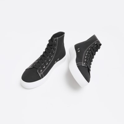 Black high top canvas trainers River Island