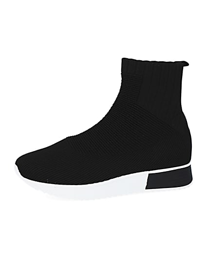 360 degree animation of product Black high top sock runner trainers frame-2