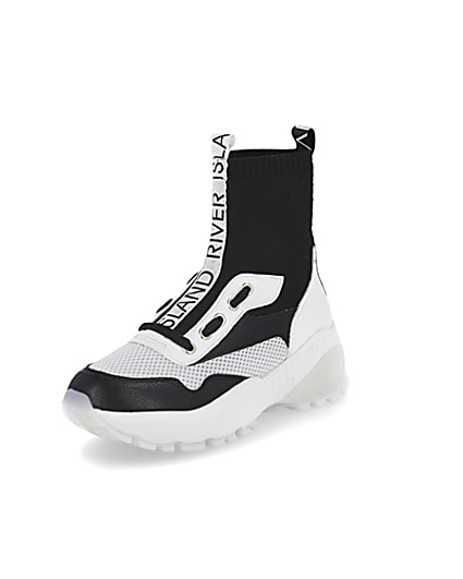 360 degree animation of product Black high top sock trainers frame-0