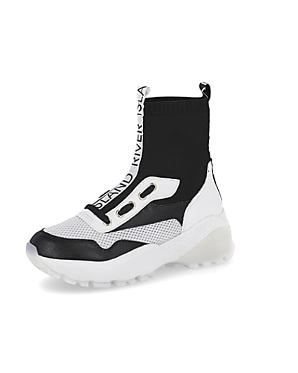 360 degree animation of product Black high top sock trainers frame-1