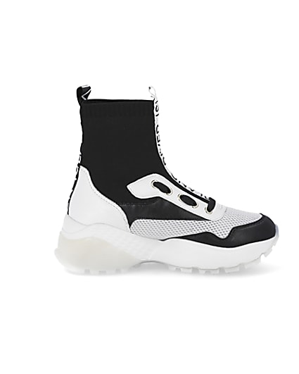 360 degree animation of product Black high top sock trainers frame-15