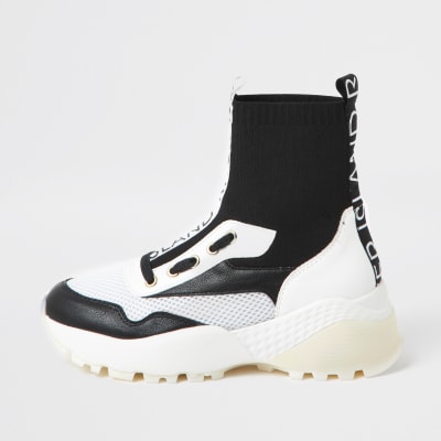 Black high top sock trainers | River Island