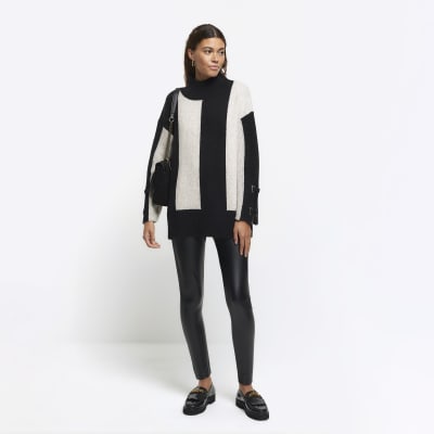 Black high waist matt coated leggings