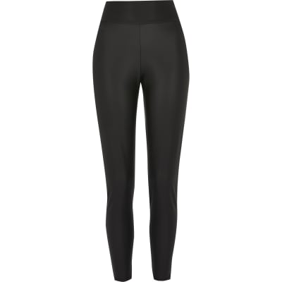 Black high waist matte coated leggings