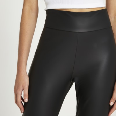 Black high waist matte coated leggings