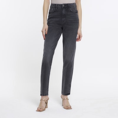 Black high waist slim fit mom jeans River Island