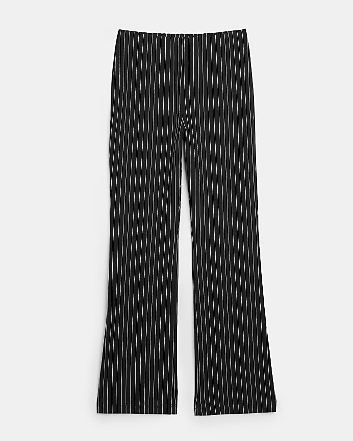 Black high waist striped flare trousers