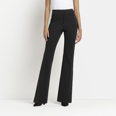 Black high waist striped flare trousers | River Island