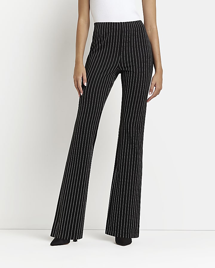 Black high waist striped flare trousers