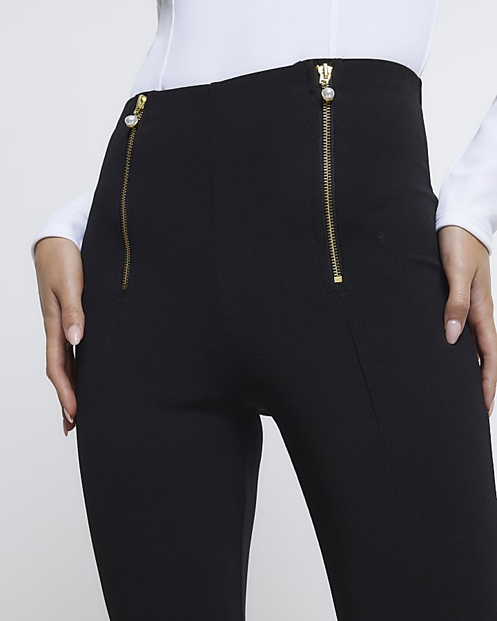 Black high waist zip detail leggings